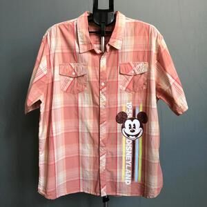 Disney Parks Shirt Mens 2XL Button Up Plaid Short Sleeve Mickey Mouse 1955